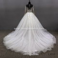 Luxury Beautiful Flower Lace Pattern Long Sleeve Wedding Dress Bridal Gowns Big Puffy Chapel Train